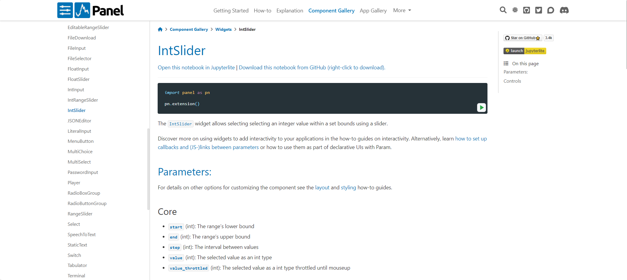 IntSlider Reference Documentation