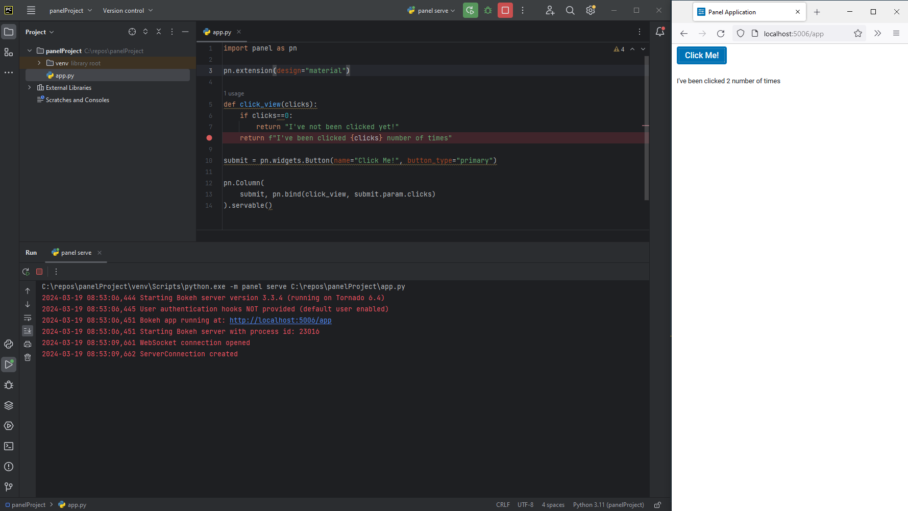 Run Panel App in PyCharm