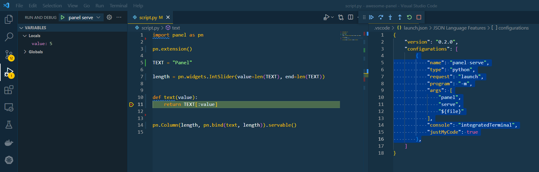 Integrated Debugging of a Panel app in VS Code